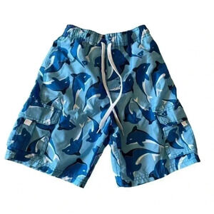 Okanu Surf Dolphine Blue White Boys Swimming Board Short Pants SZ L (7)